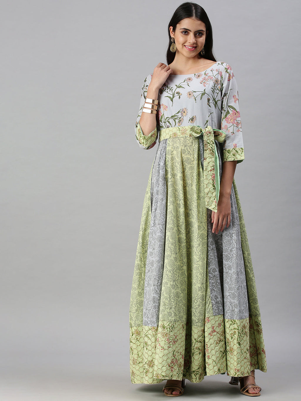 Women's Blue Floral Printed Anarkali Kurta