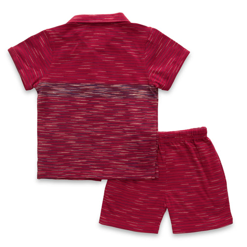 Cherry Red Multi Stripes Boys Shirt & Shorts Set