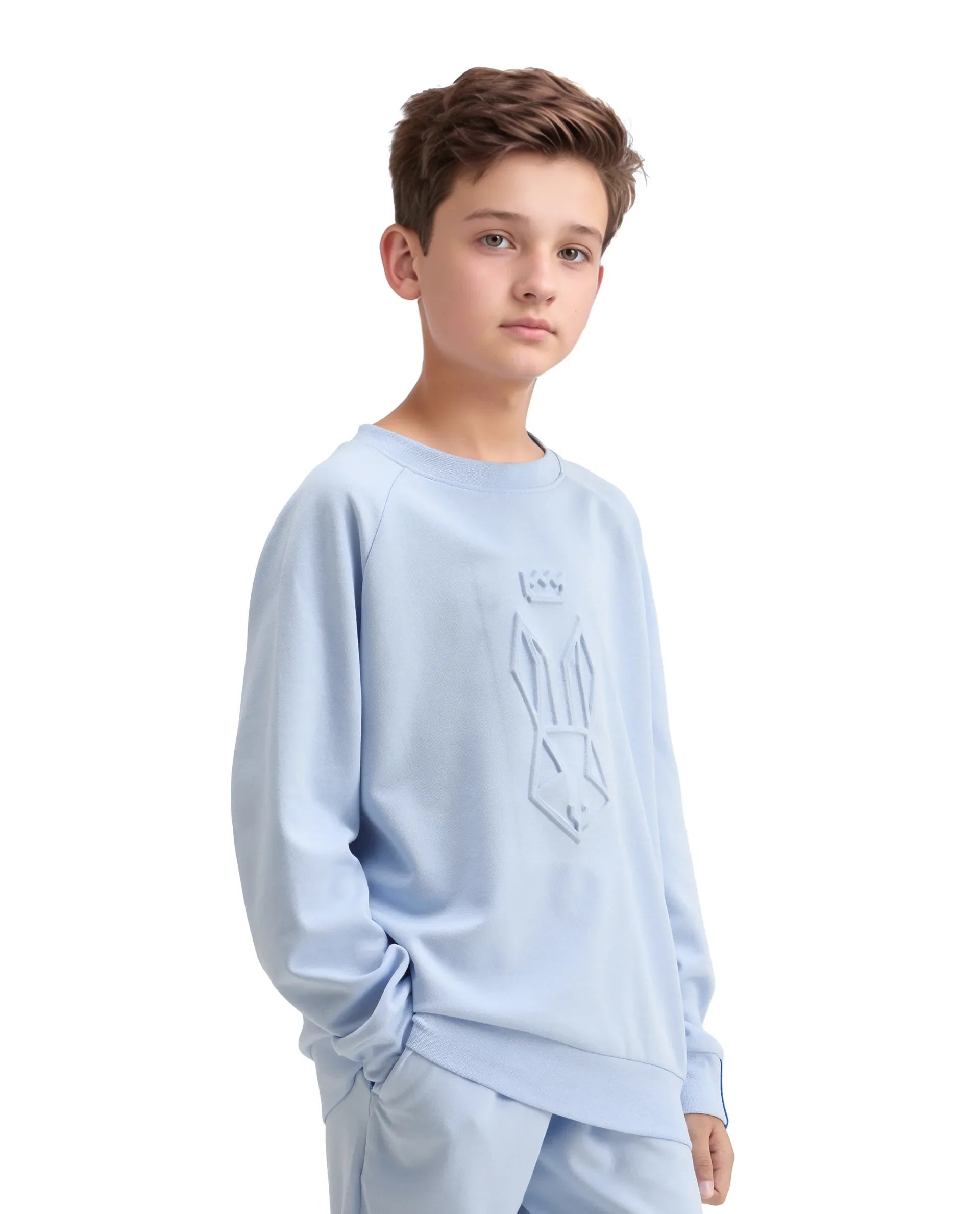 Rare Ones Kids Cadi Lilac Cotton Blend Full Sleeves Embossed Oversized Sweatshirt