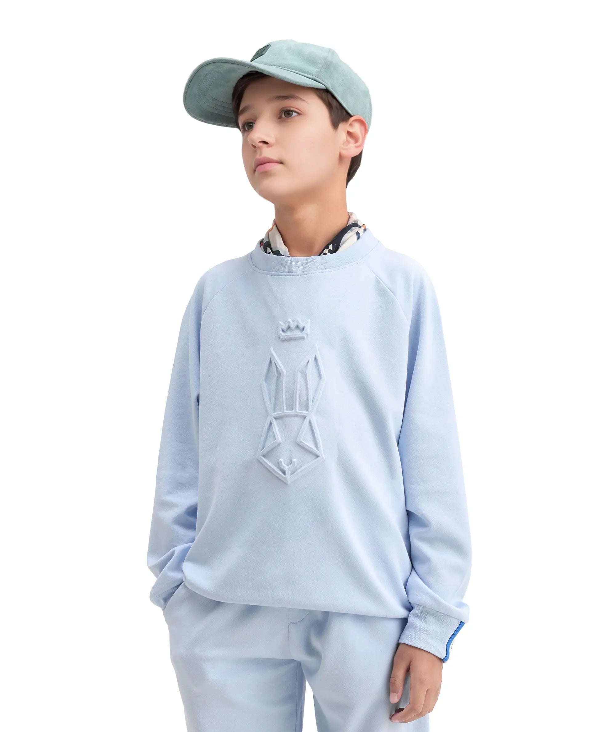 Rare Ones Kids Cadi Lilac Cotton Blend Full Sleeves Embossed Oversized Sweatshirt