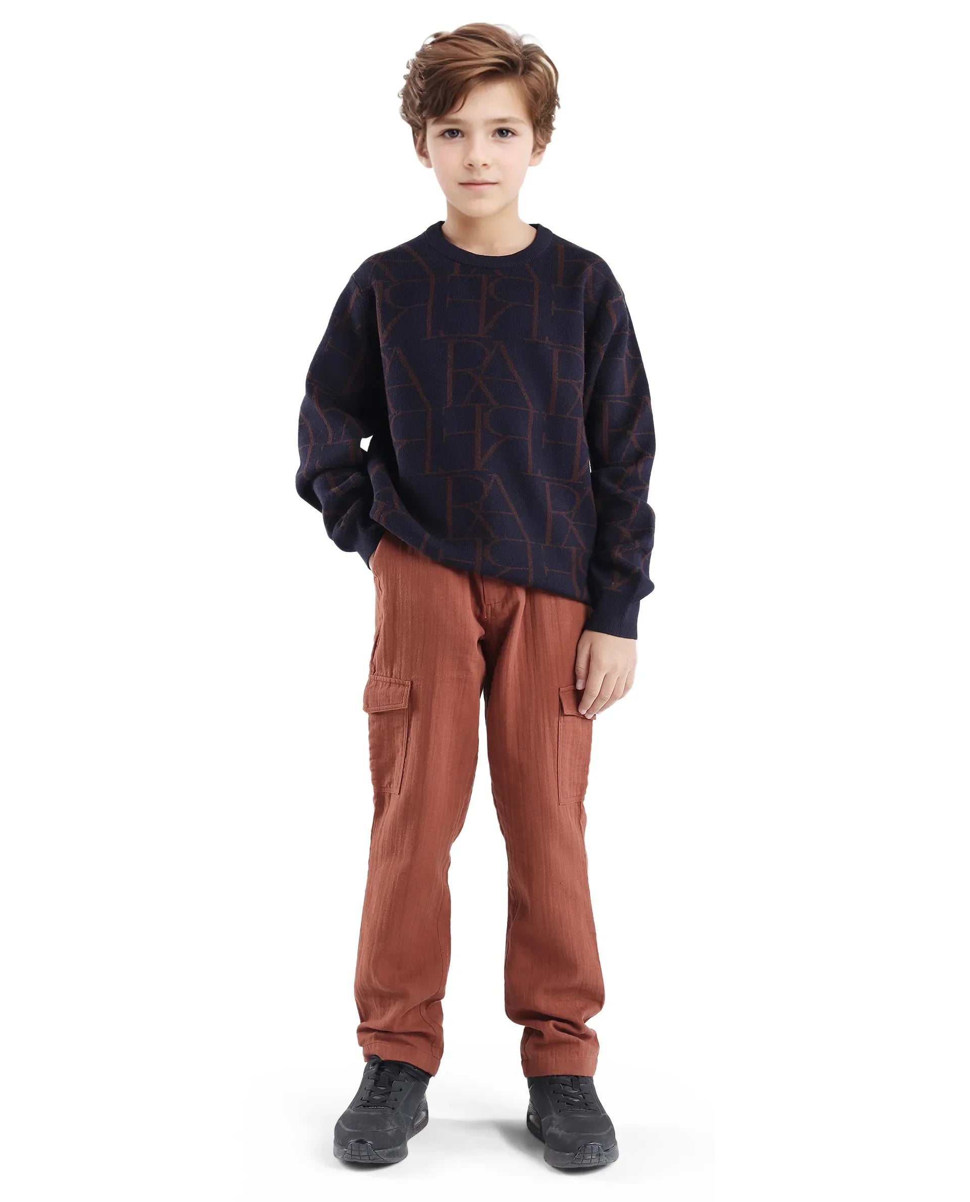 Rare Ones Kids Carrio Navy Full Sleeve Cotton Printed Regular Fit Sweater