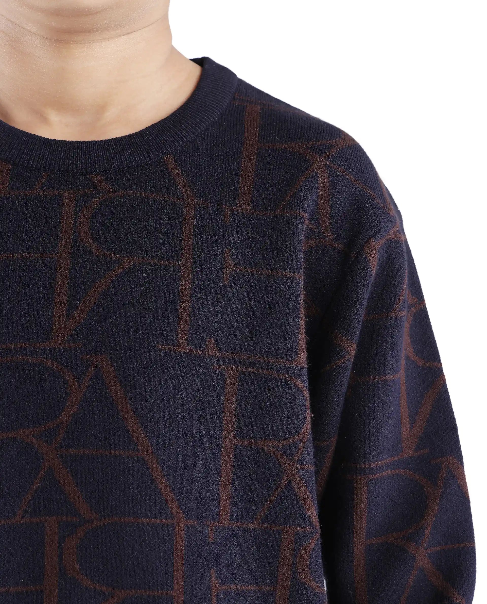 Rare Ones Kids Carrio Navy Full Sleeve Cotton Printed Regular Fit Sweater