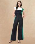 Rareism Women's Caruana-B Black Cotton Color Block Ankle Length Straight Fit Trouser