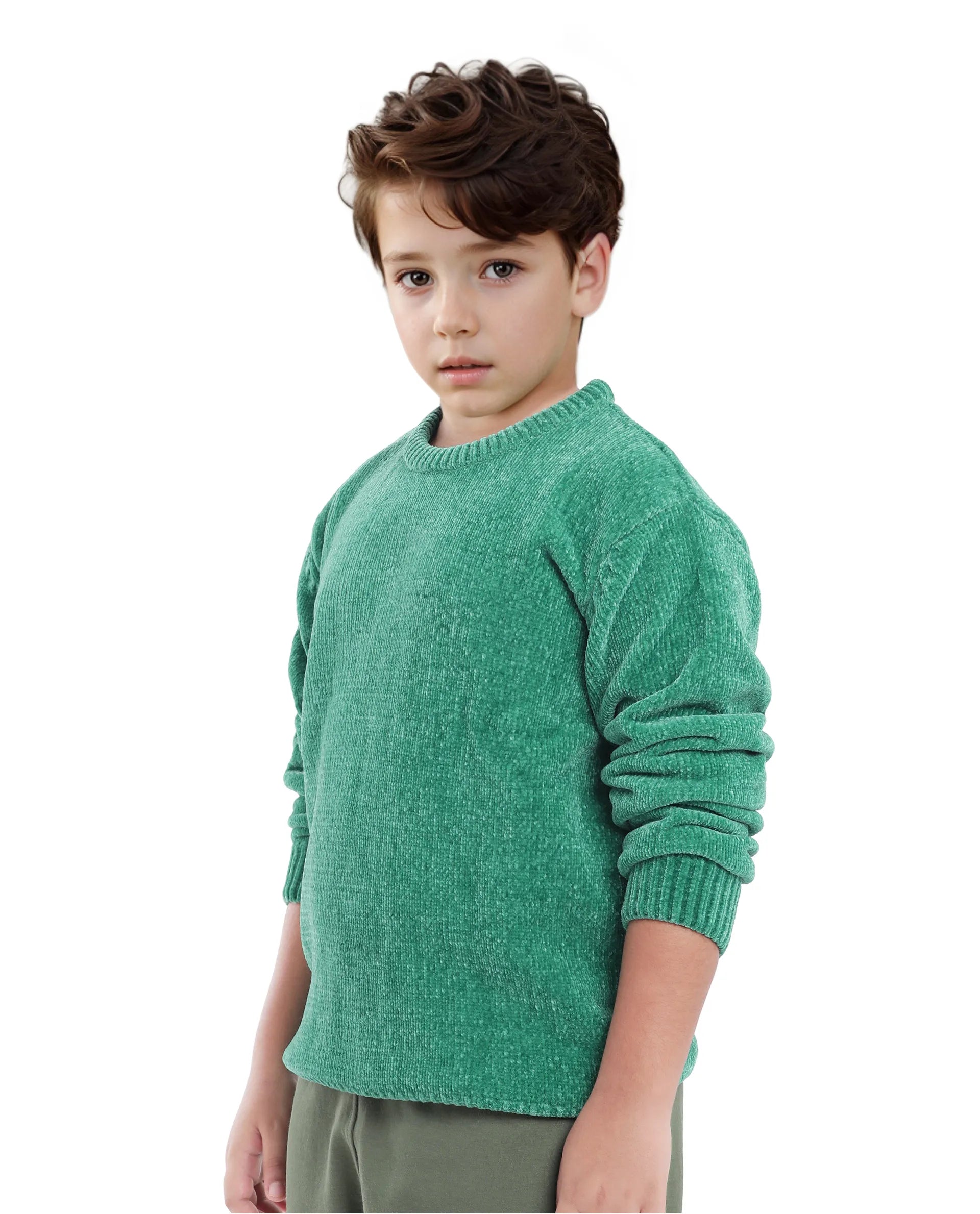Rare Ones Kids Chenli Light Green Full Sleeve Solid Regular Fit Sweater
