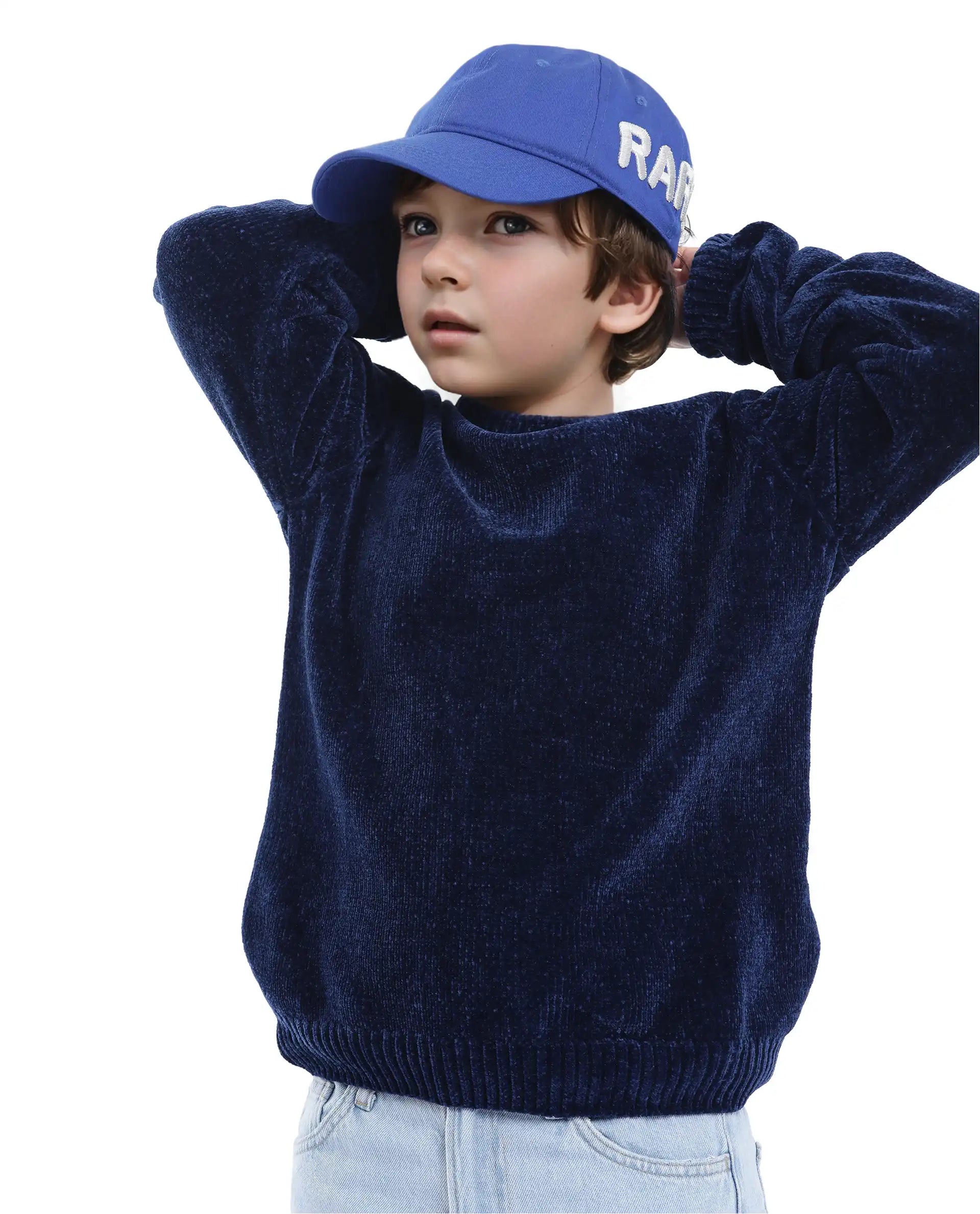Rare Ones Kids Chenli Navy Full Sleeve Solid Regular Fit Sweater
