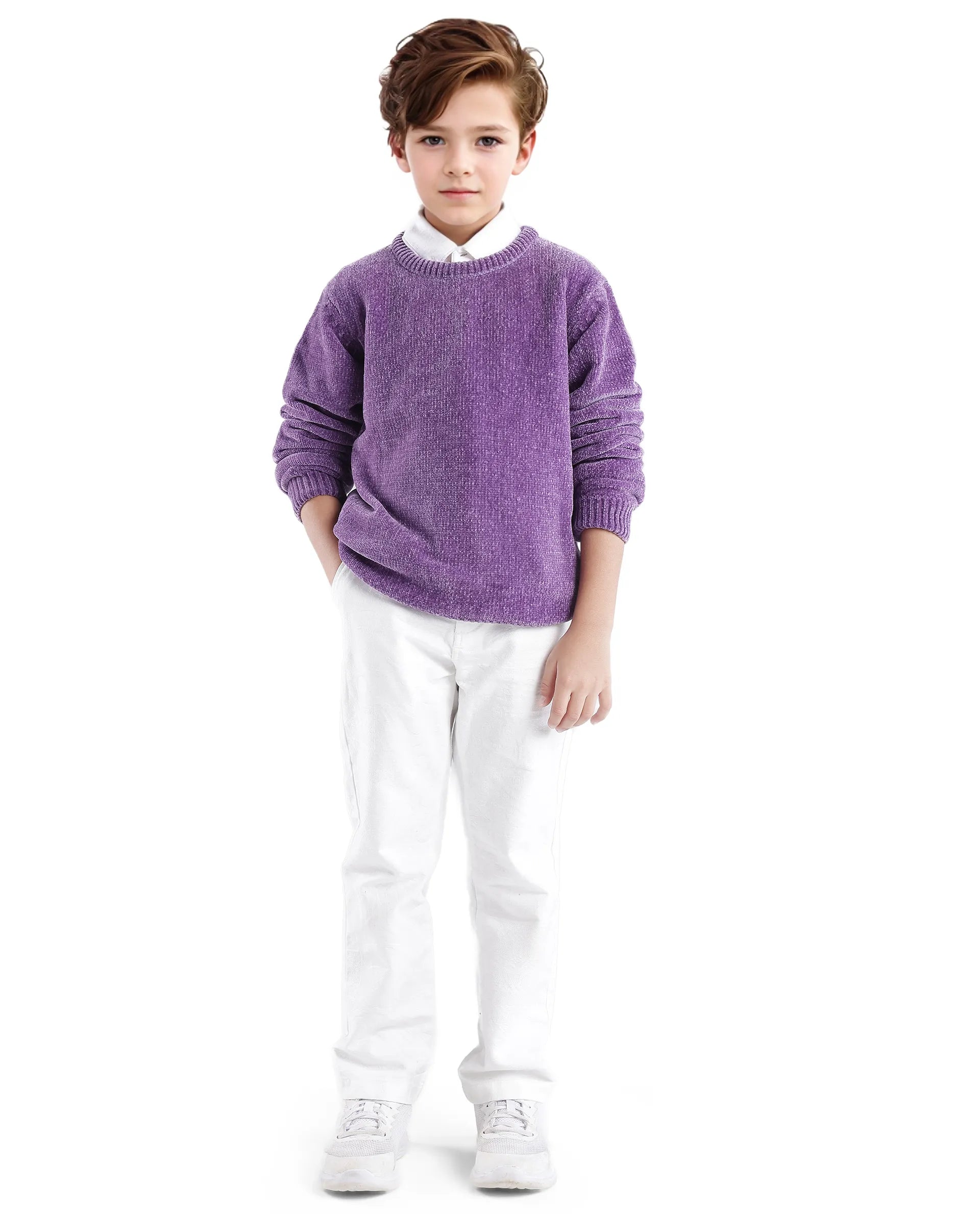 Rare Ones Kids Chenli Purple Full Sleeve Solid Regular Fit Sweater