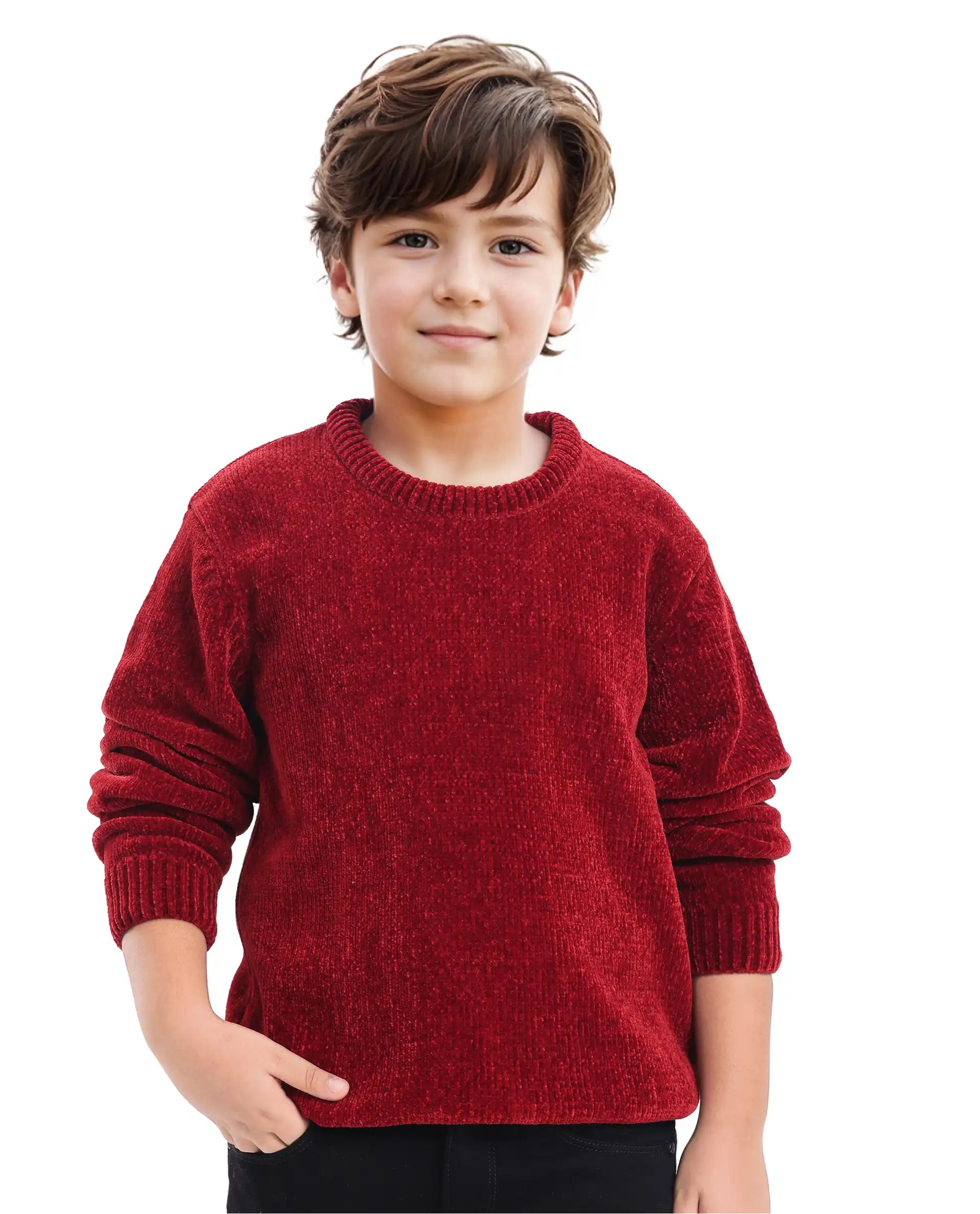 Rare Ones Kids Chenli Red Full Sleeve Solid Regular Fit Sweater