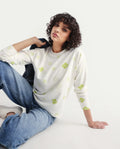 Rareism Women's Chico Off White Polyester Blend Crew Neck Graphic Print Regular Fit Sweatshirt