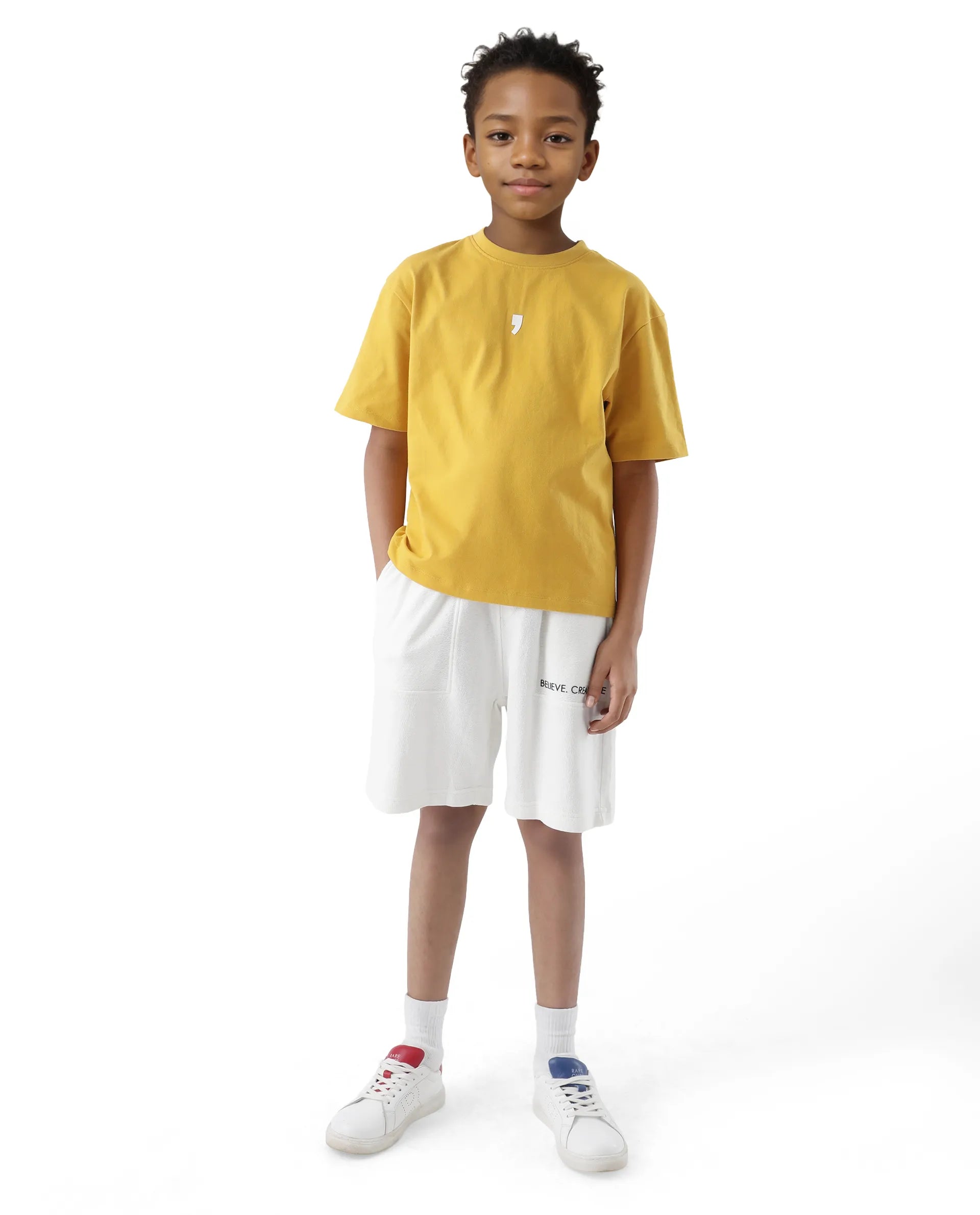 Rare Ones Kids Chile-K Yellow Cotton Graphic Print Slip-On Oversized Fit T-Shirt