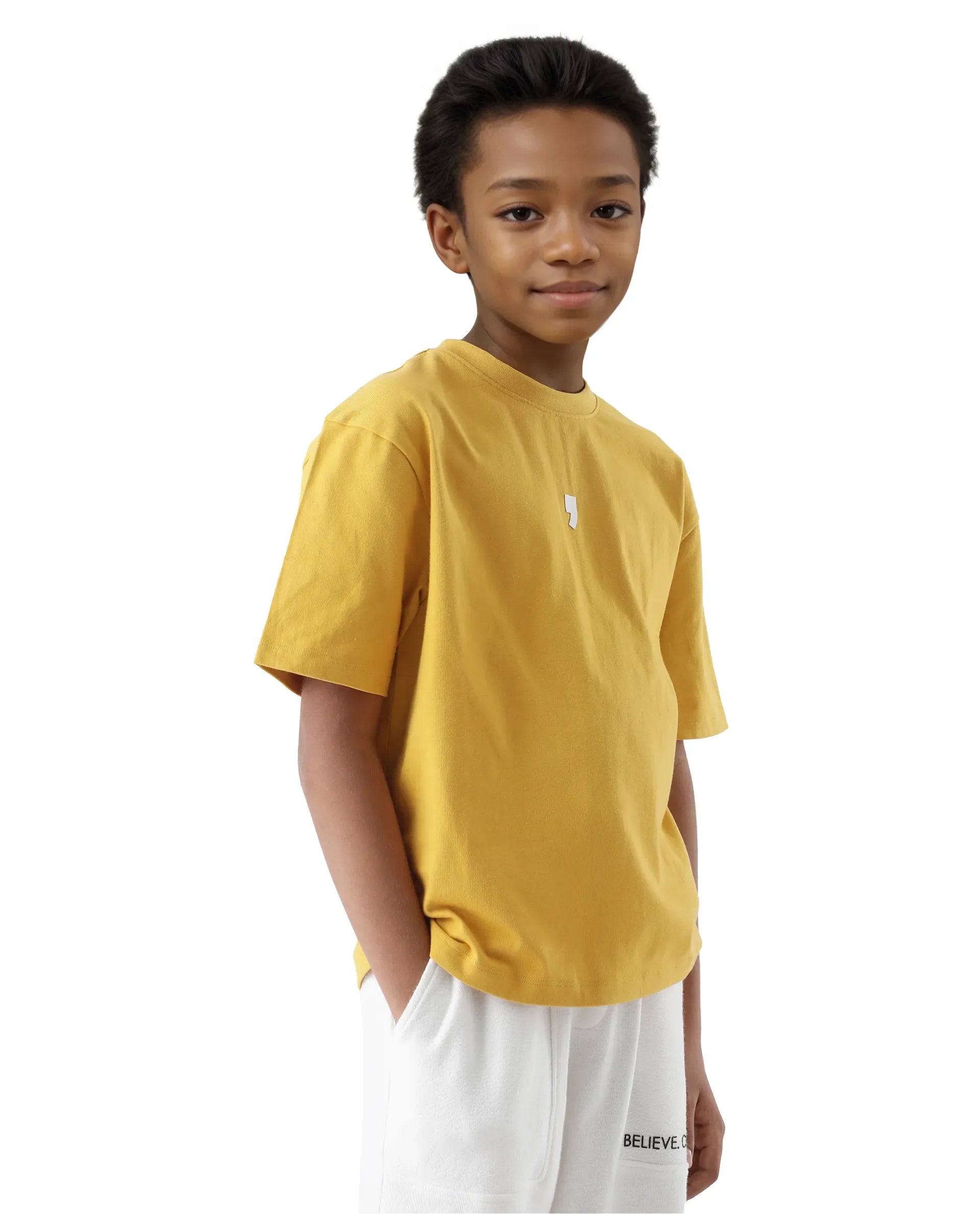 Rare Ones Kids Chile-K Yellow Cotton Graphic Print Slip-On Oversized Fit T-Shirt