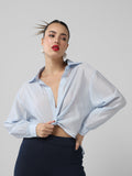 Women's Blue Studded Shirt Style Crop Top