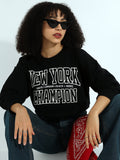 Women's Printed Black Urban Street Style Cropped Sweatshirt Top