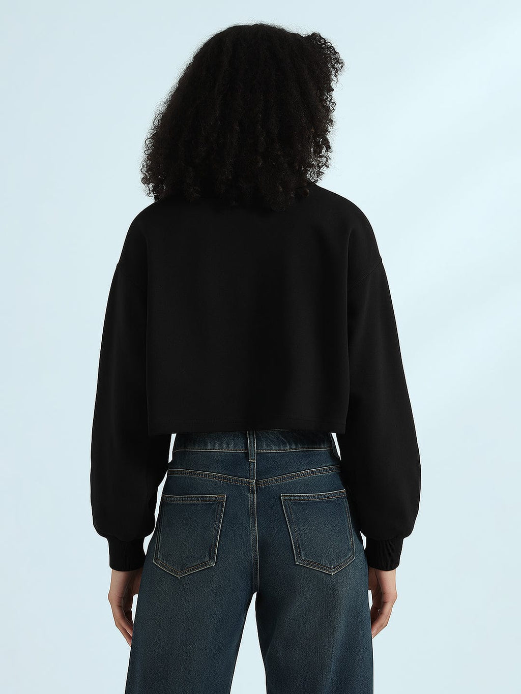 Women's Printed Black Urban Street Style Cropped Sweatshirt Top