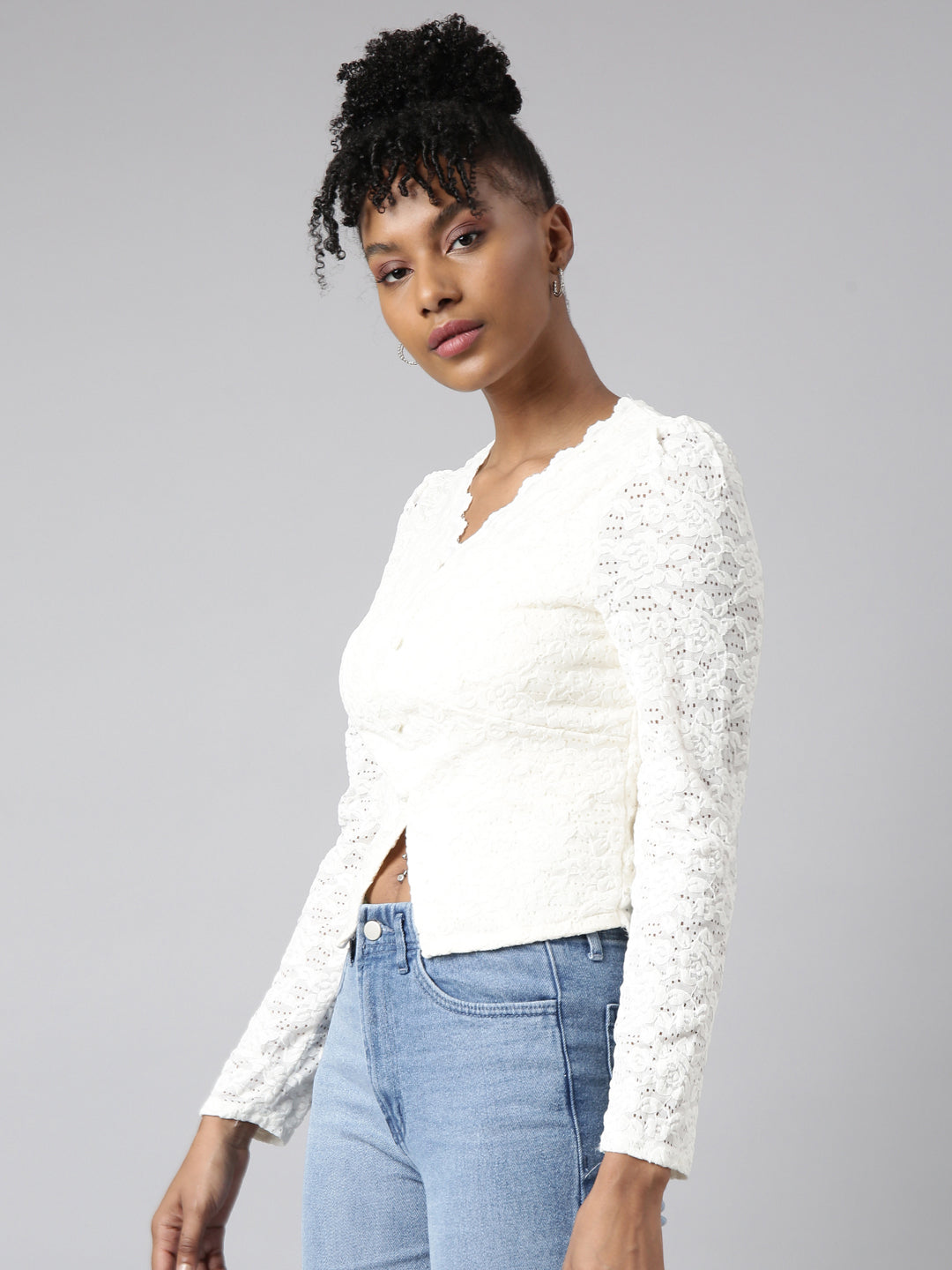 Women's Cream Floral Empire Top