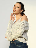 Women's Ribbed Grey Crop Top with Shrug