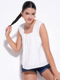 Women's White Cotton Square Neck Top