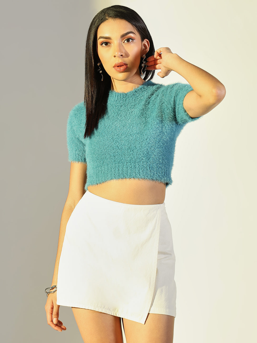 Women's Blue Fringed Crop Top