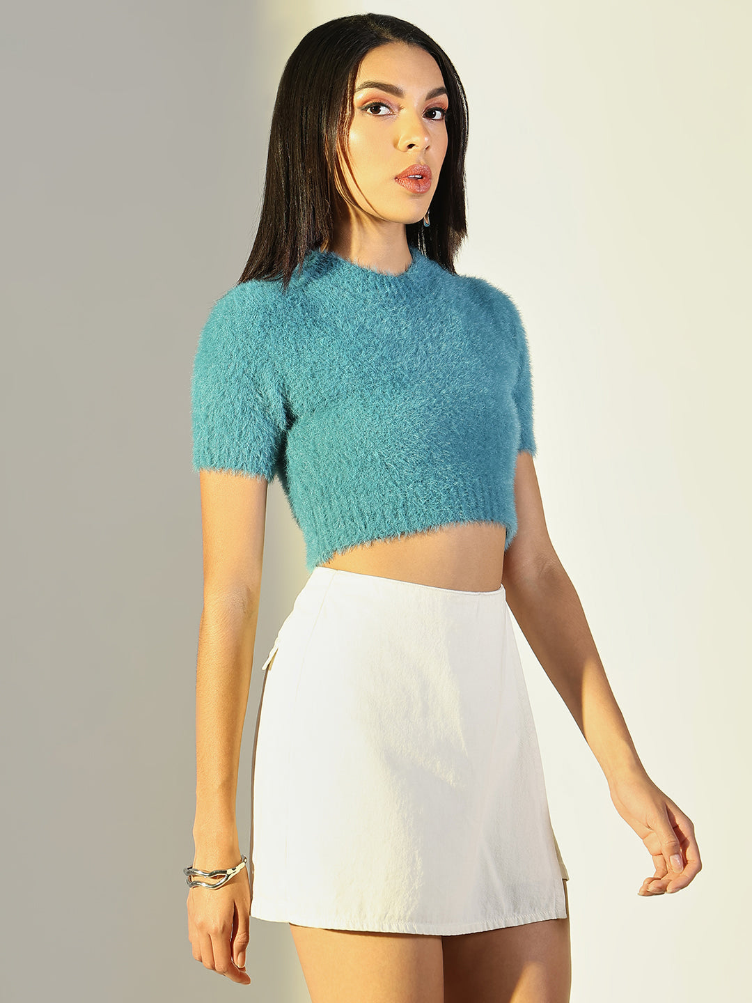 Women's Blue Fringed Crop Top
