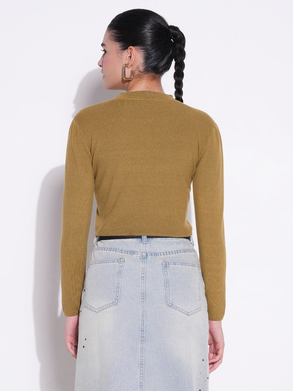 Women's Olive Round Neck Crop Top