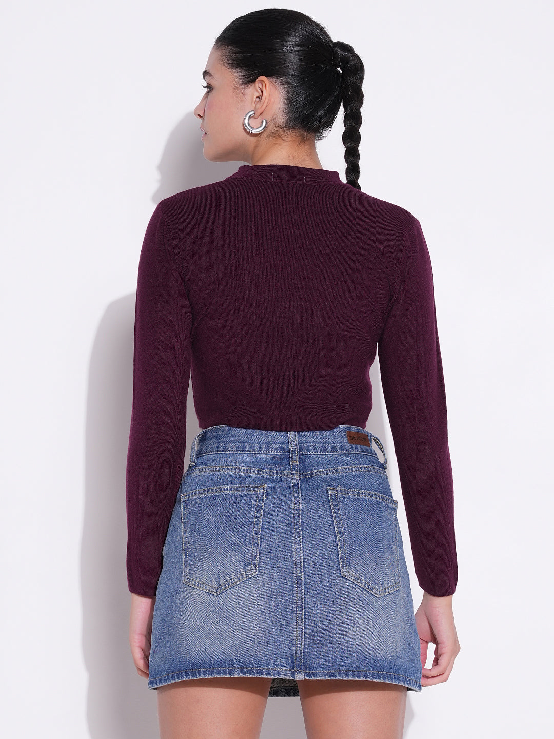 Women's Purple Round Neck Crop Top