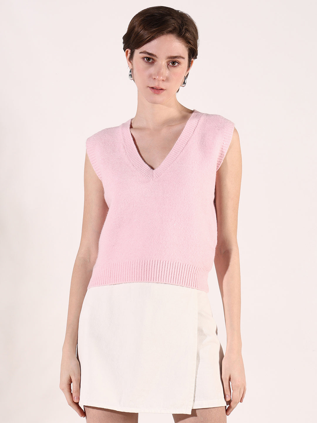 Women's Pink V-Neck Sleeveless Top