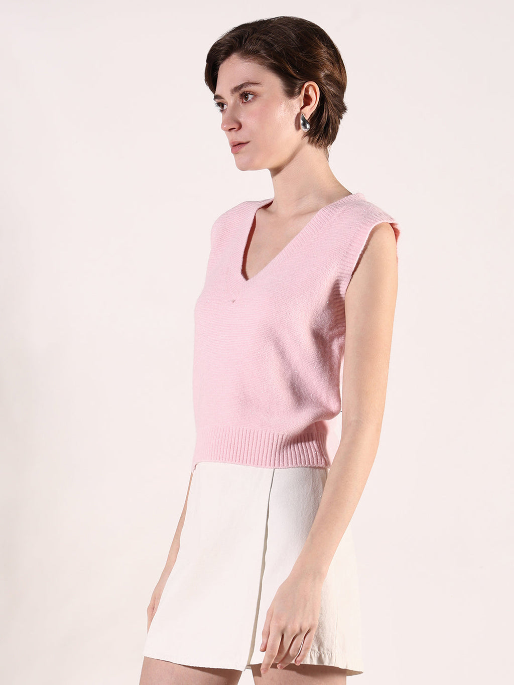 Women's Pink V-Neck Sleeveless Top