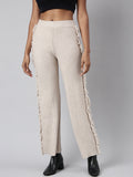 Women's Beige Mid-Rise Comfort Straight Fit Casual Trousers