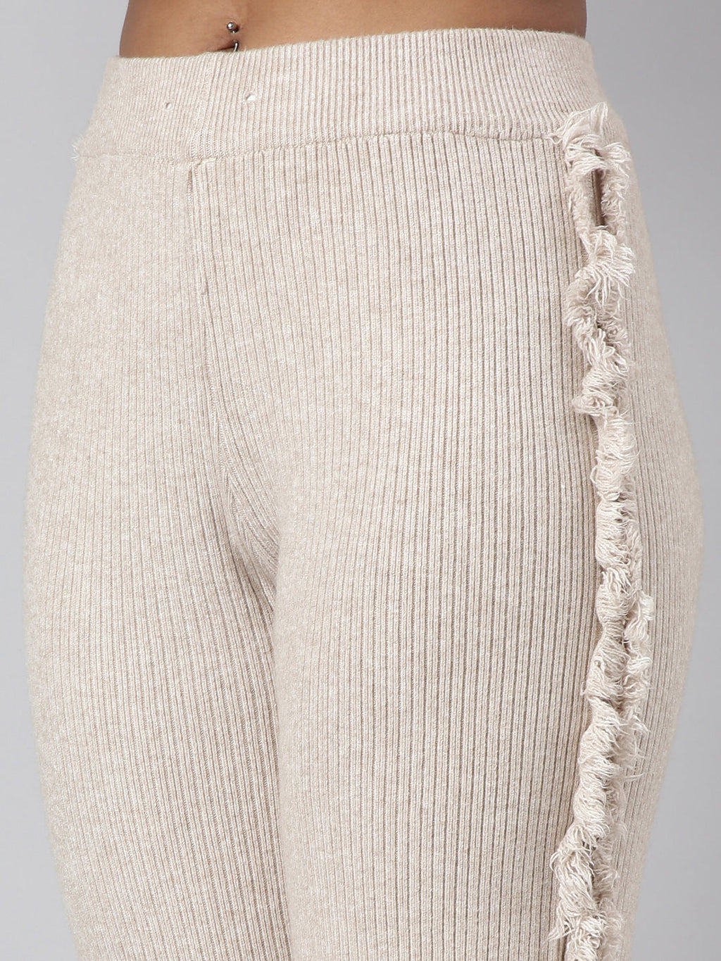 Women's Beige Mid-Rise Comfort Straight Fit Casual Trousers