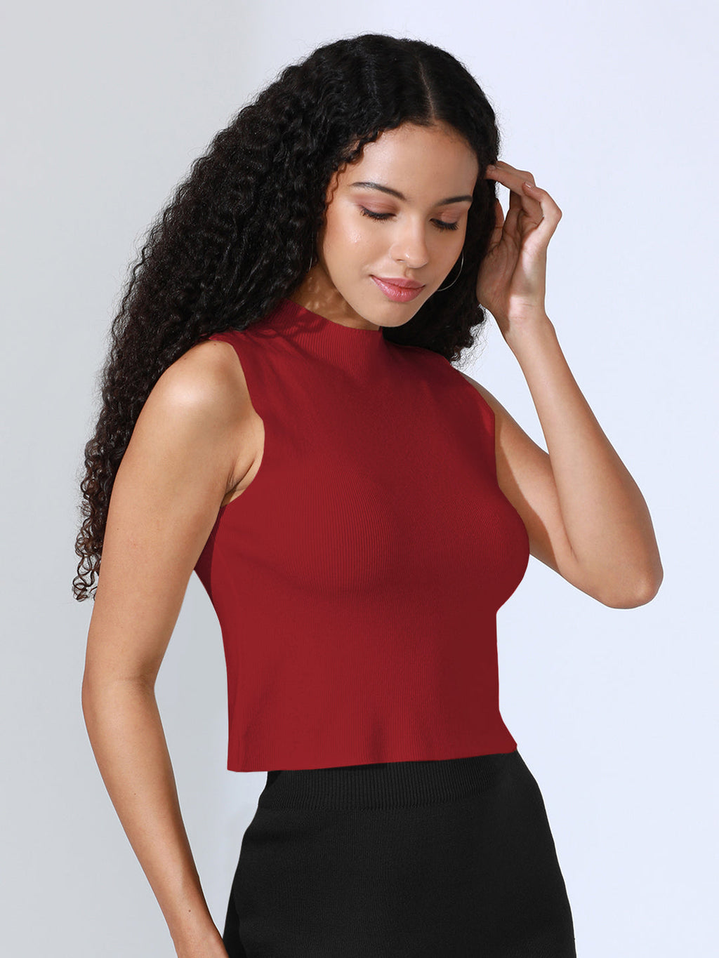 Women's Red Ribbed Sleeveless Top