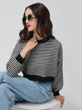 Women's Striped Black and White Ribbed Short Top
