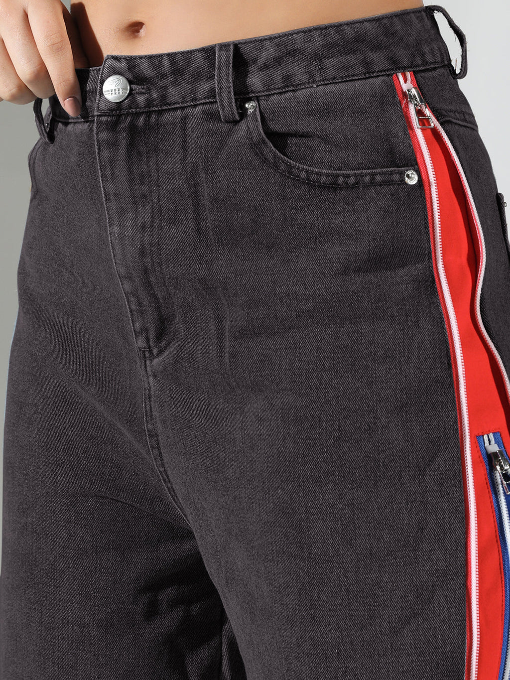 Women's Black Solid Baggy Jeans with side Zipper