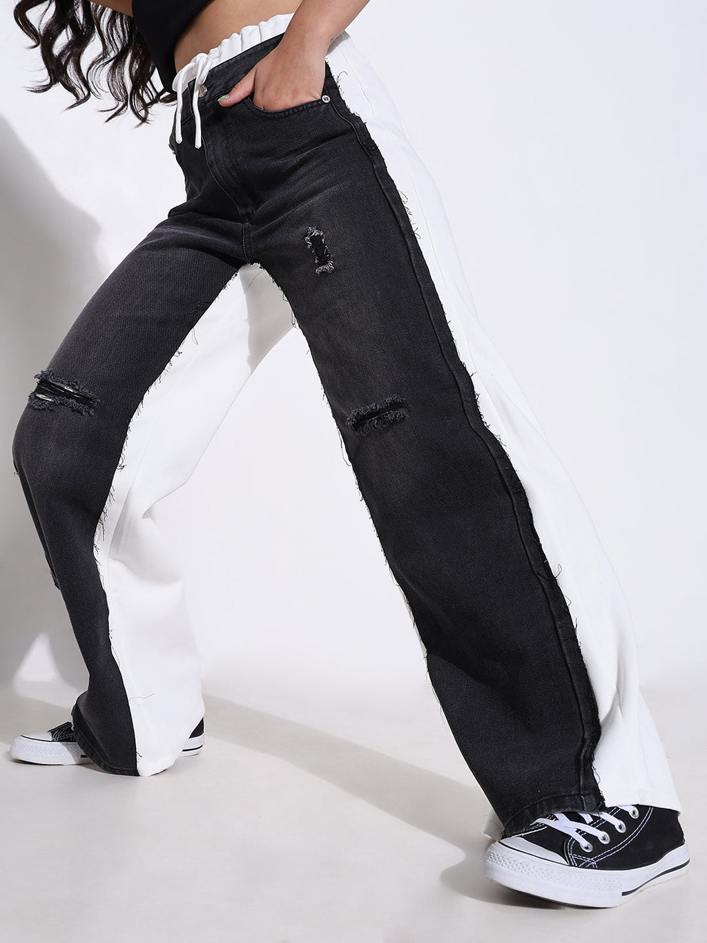 Women's Charcoal Jogger Style Distressed Jeans