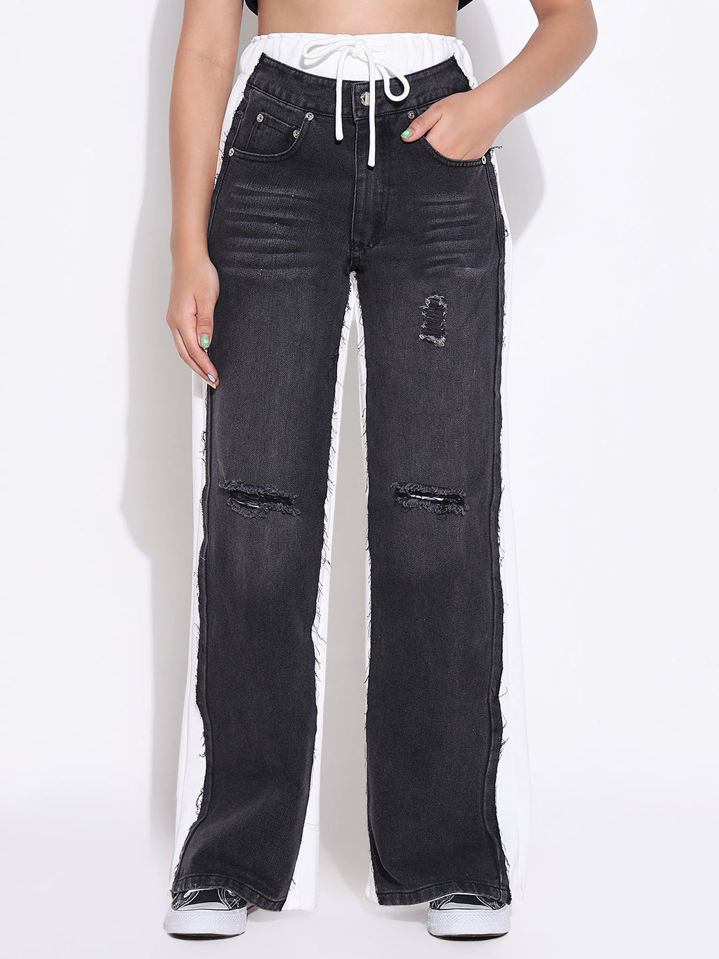 Women's Charcoal Jogger Style Distressed Jeans