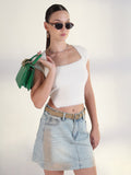 Women's Off White Square Neck Solid Crop Top