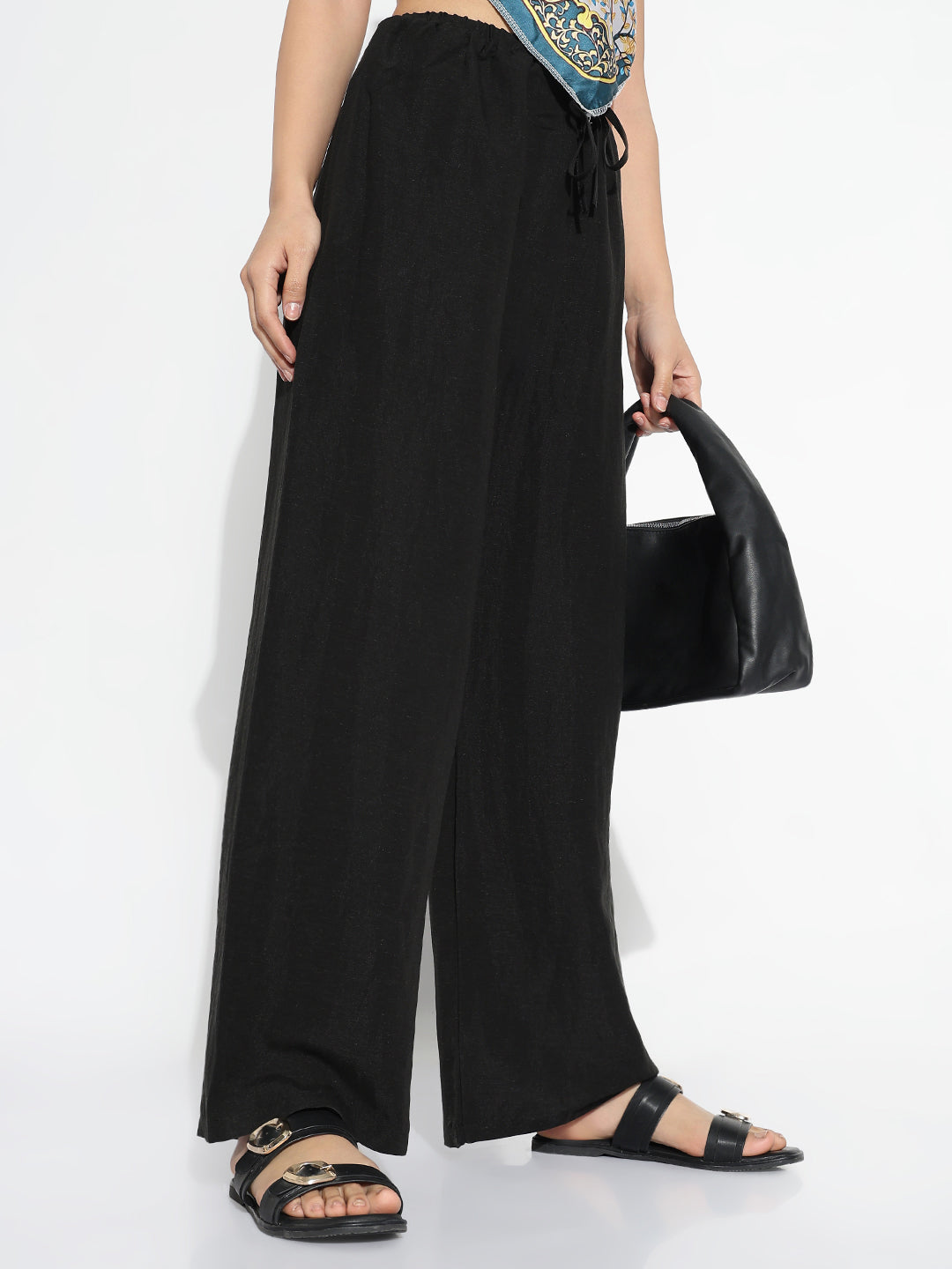 Women's Black Solid Loose Fit Trousers