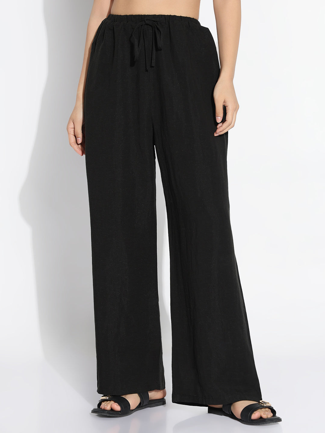 Women's Black Solid Loose Fit Trousers