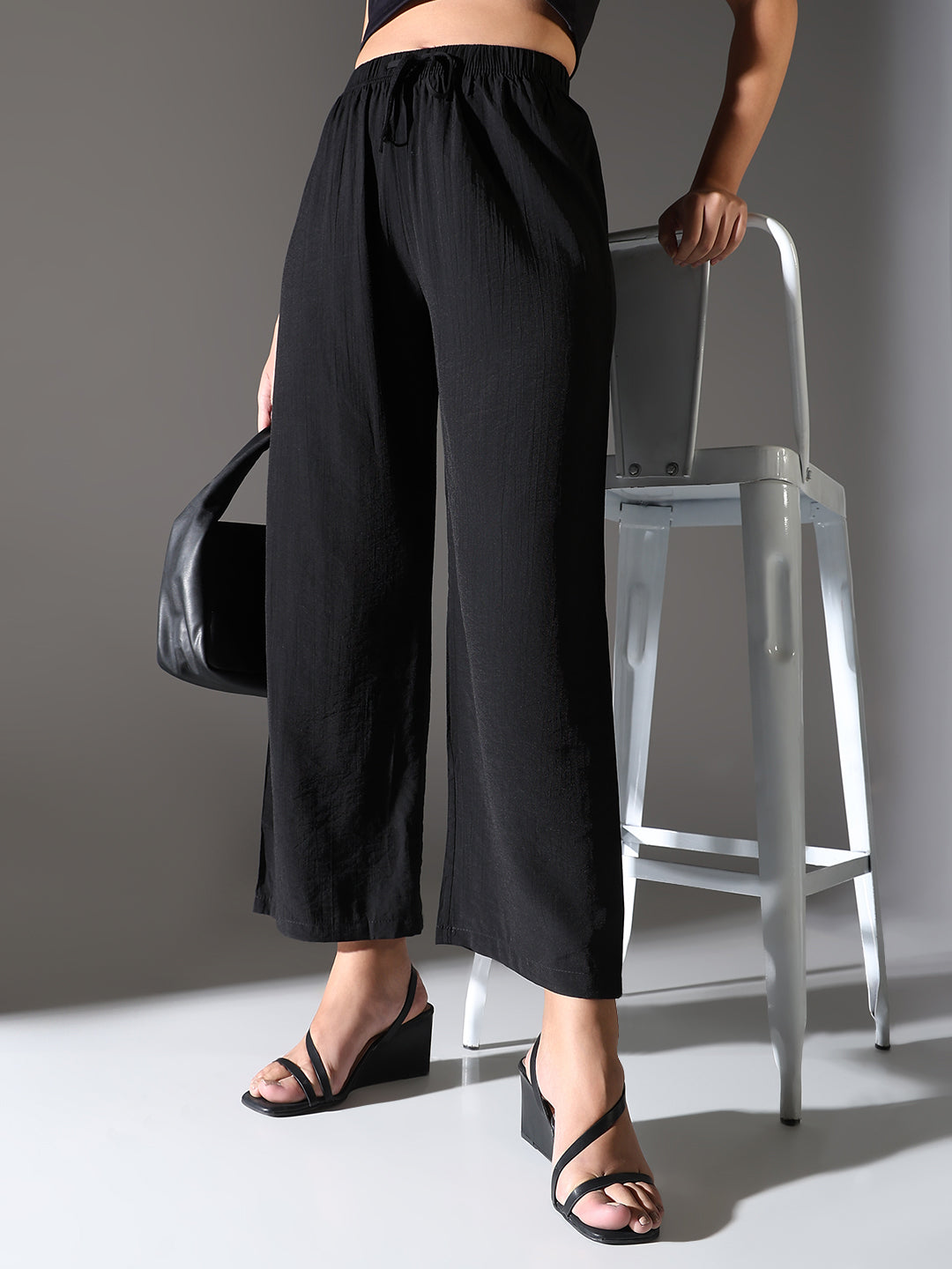 Women's Black Comfort Straight Fit Trousers