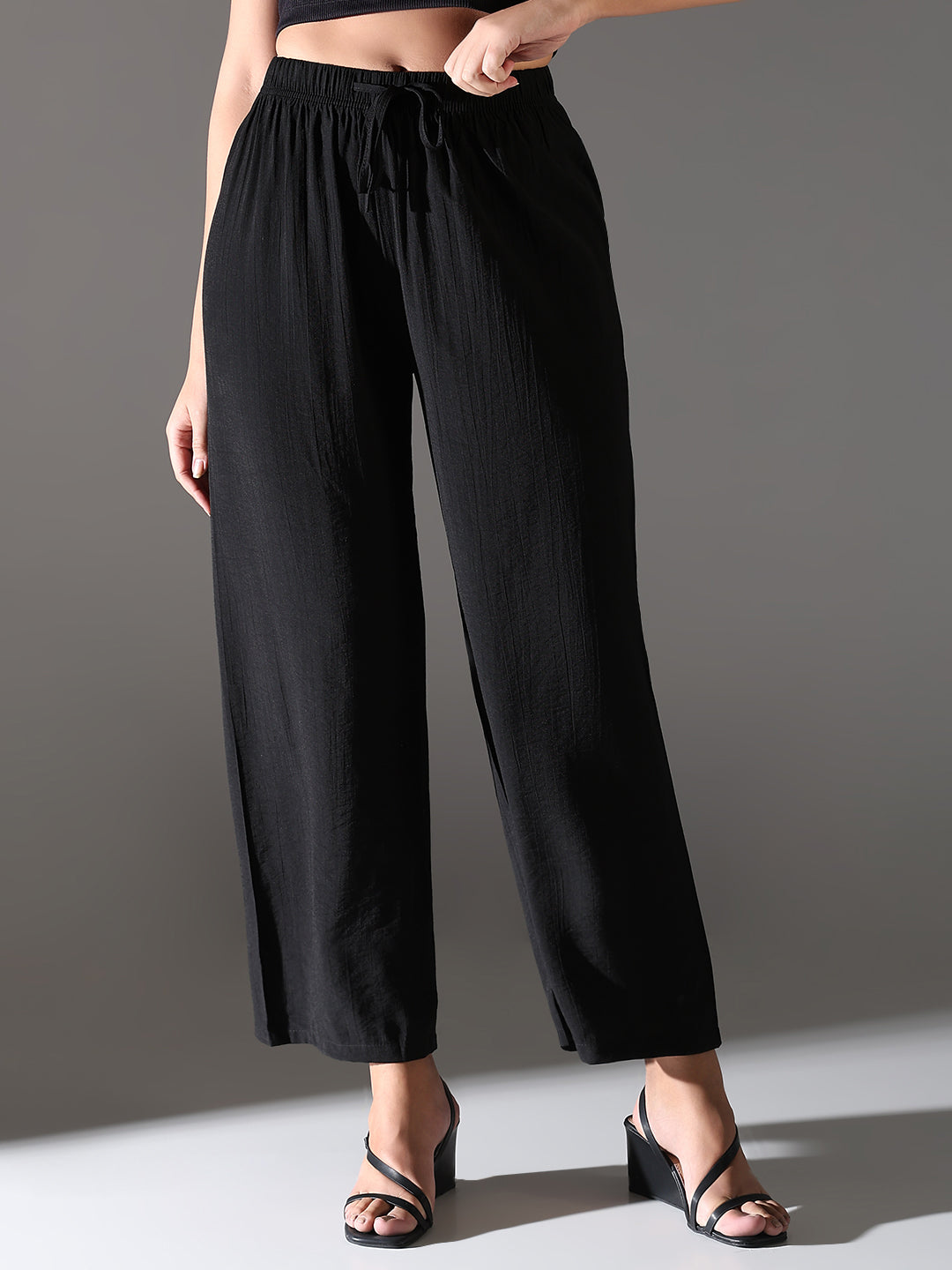 Women's Black Comfort Straight Fit Trousers