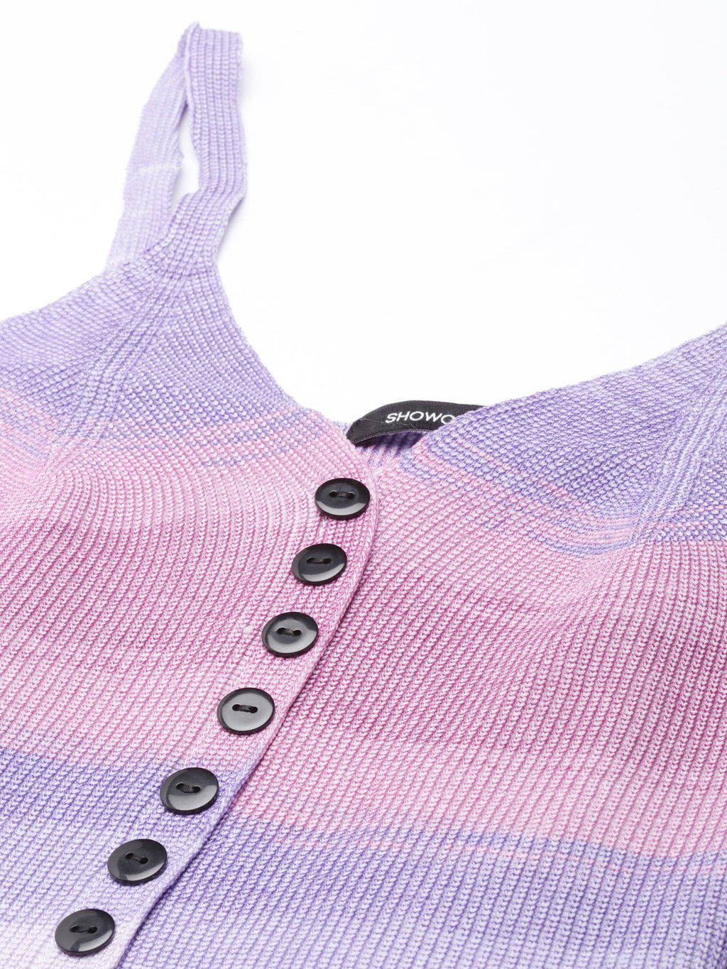 Women's Lavender Striped Fitted Shoulder Straps Crop Top