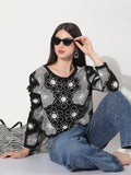 Women's Floral Black Crochet Top