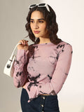 Women's Pink and Black Tie & Dye Ruched Mesh Crop Top