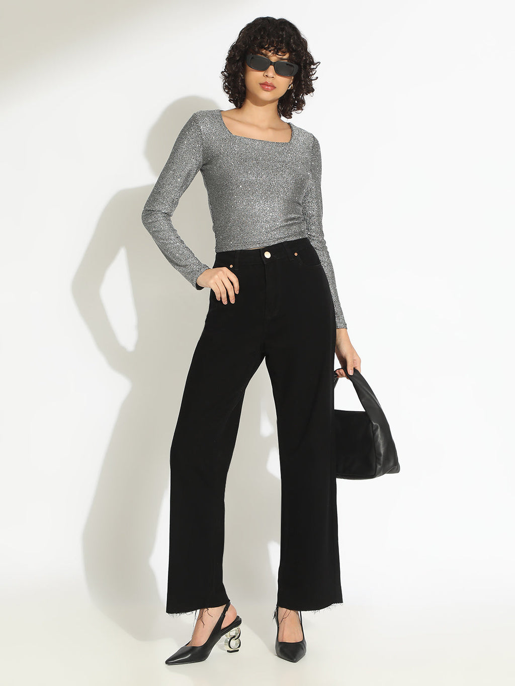 Women's Grey Embellished Long Sleeve Top