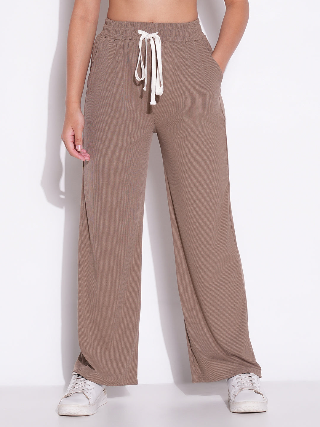 Women's Beige Comfort Mid-Rise Regular Fit Parallel Trousers
