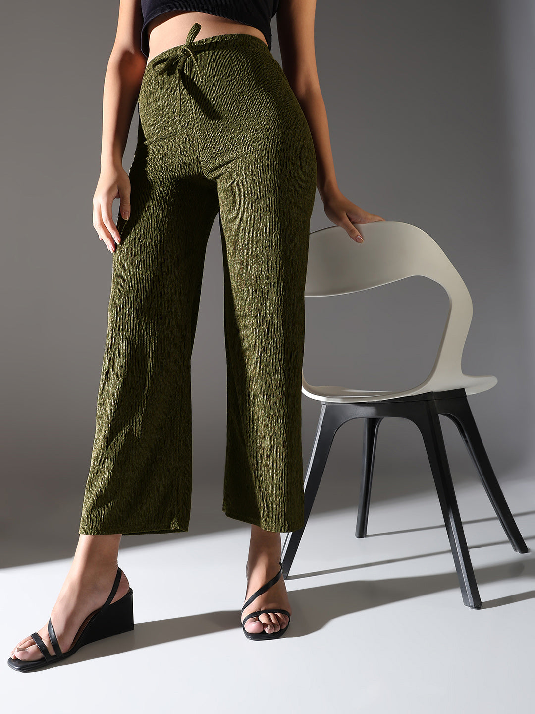 Women's Olive Comfort Straight Fit Trousers