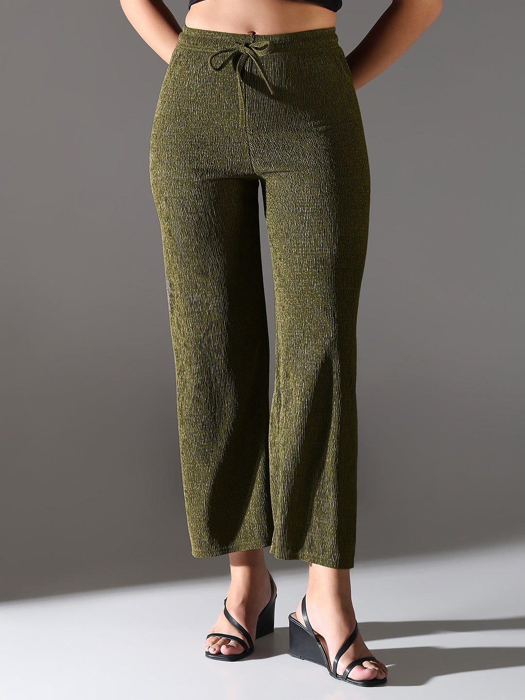 Women's Olive Comfort Straight Fit Trousers