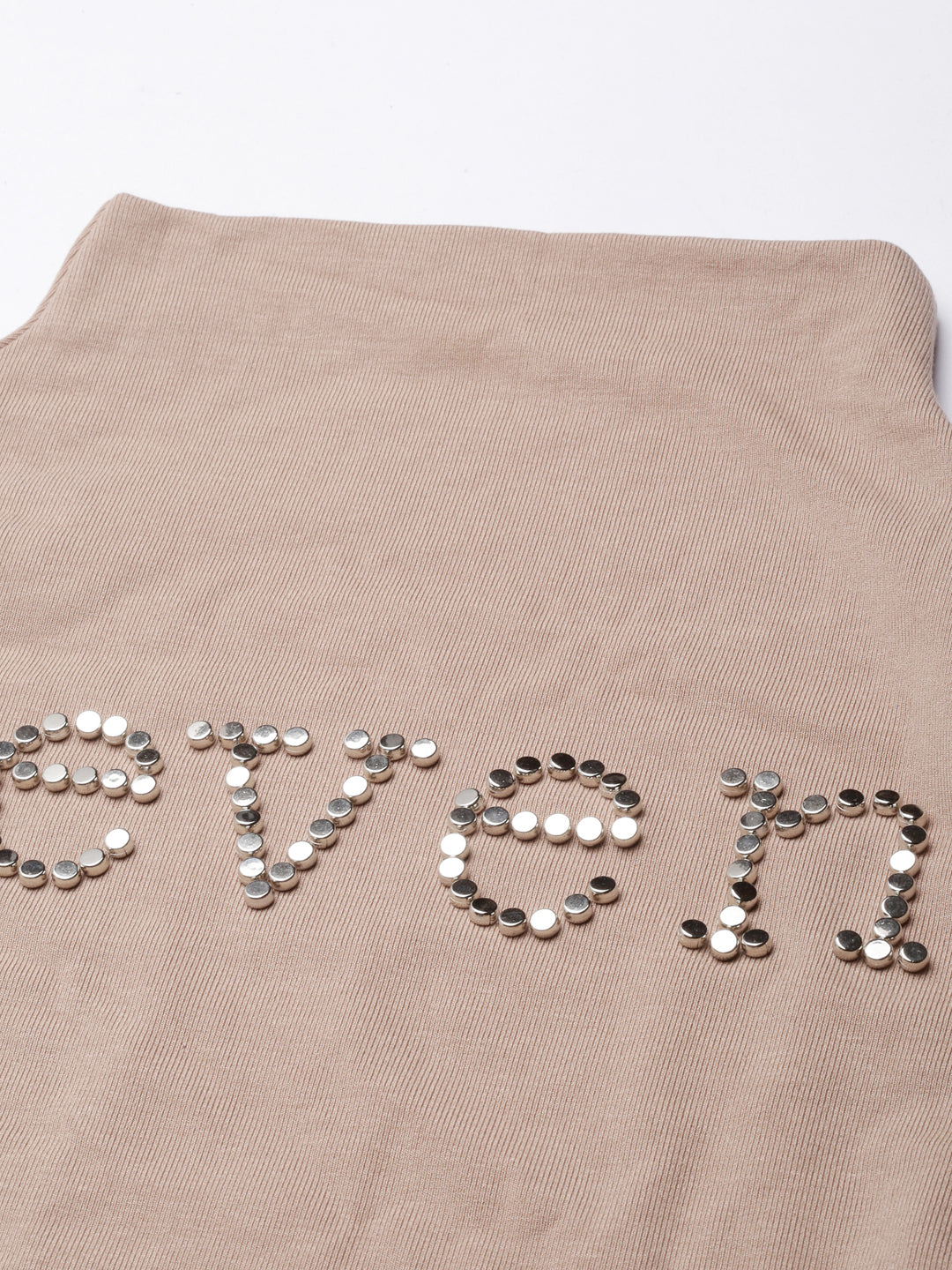 Women's Beige Studded High Neck Top