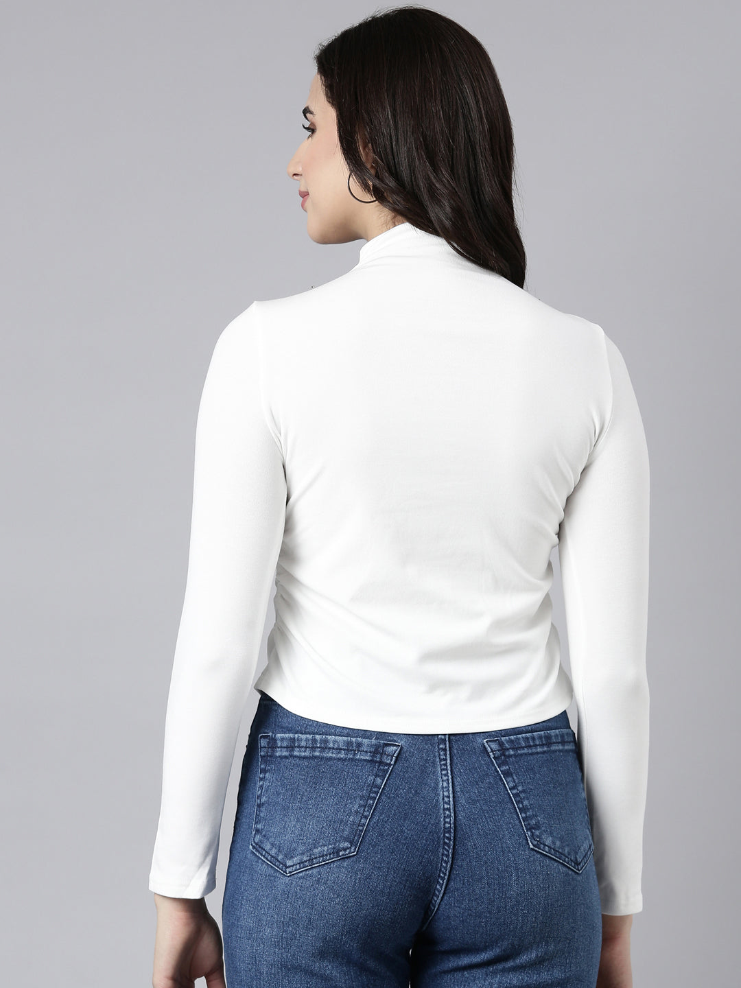 Women's Solid Off White Fitted Top Comes with Neck Chain