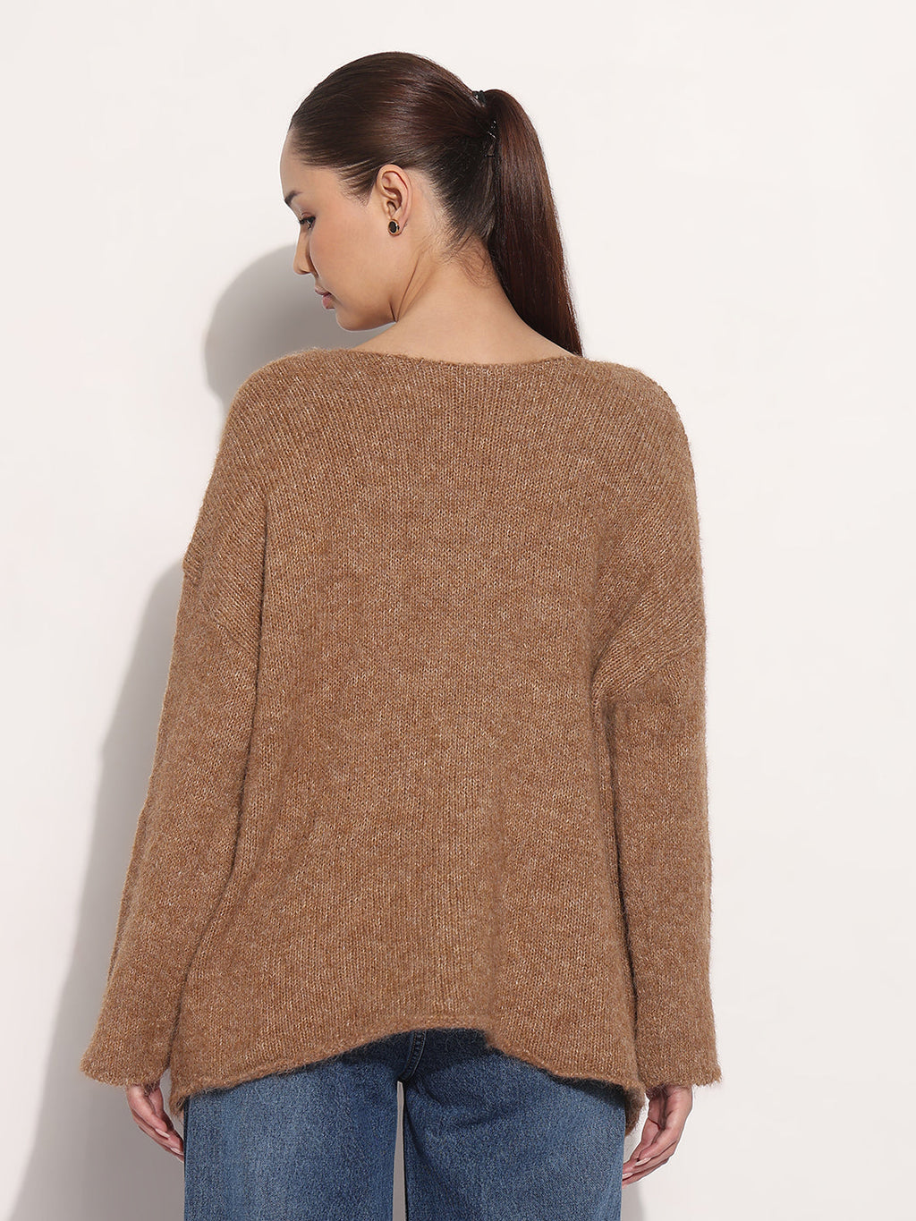 Women's Knitted Brown Oversized Pullover Top