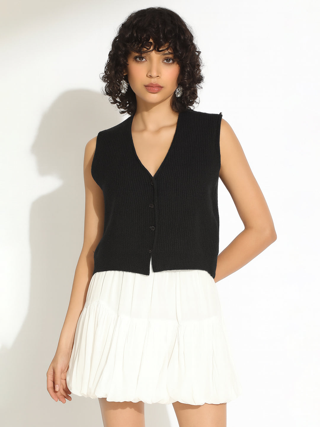 Women's Black Ribbed Sleeveless Vest Top