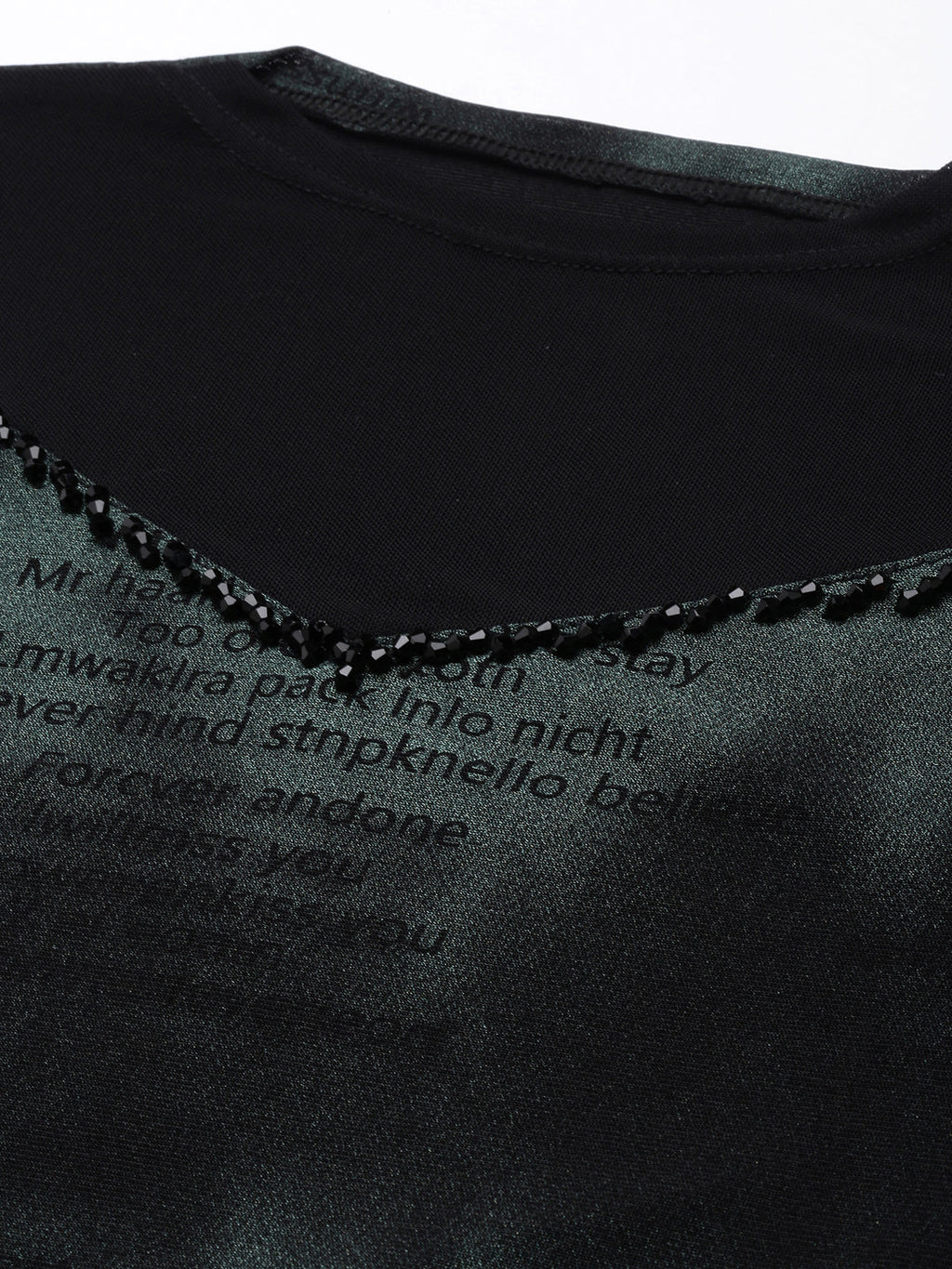 Women's Black Round Neck Shimmer Casual Fitted Top